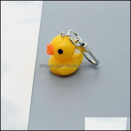 Key Rings Jewelry 1 Pc Resin Yellow Duck Keychain Ring For Women Gift Unique Funny Creative Colorf Simation Animal Bag Car F471 Y0414 Drop D