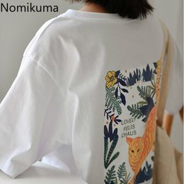 Nomikuma Graphic Tees Women O Neck Short Sleeve Casual Loose Cotton T Shirts Female Fashion Arrival Tshirt Ladies 3a127 210514