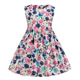 2021 Summer Fashion Girls Dresses Cotton Pricess Floral Flower Kids Clothing Casual Children's Wear Sleeveless A-line Dress Q0716