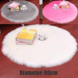 Carpets 80cm Plain Fluffy Area Rugs Round Pad Carpet Hairy Fur Bedroom Mat Cover1