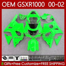 Injection Mould Fairings For SUZUKI 1000CC GSXR-1000 GSX R1000 GSXR 1000 CC 00 01 02 Glossy green Bodywork 62No.73 GSXR1000 K2 2001 2002 2002 GSX-R1000 01-02 OEM Body kit