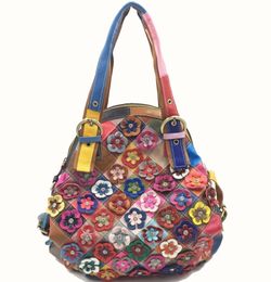 New Leather Women's Casual Stripe Random Stitching Handbag Fashion Ladies Colourful Flower Shoulder Messenger Tote Bag