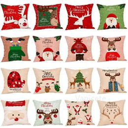 Merry Xmas Cushion Cover Christmas Decoration Pillow case Santa Claus Elk Cushion-Covers Linen home sofa cushion-case T9I001459