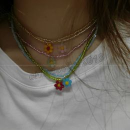 2022 Handmade Flower Colorful Beads Pearl Clavicle Choker Necklace for Women Girls Spring Summer Jewelry