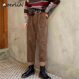 Corduroy Loose Casual Wide Leg Trousers Vintage Ankle-length Pocket Pants Female Autumn Winter High Waist Solid 210601