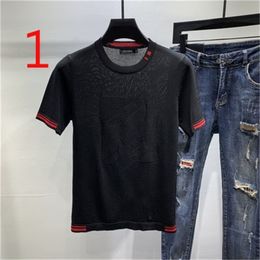 Summer round neck thin section breathable knitted half-sleeved men's tight-fitting t-shirt shirt short sleeve 210420