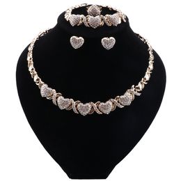 Sets Women's Wedding Bridal Crystal Heart Cluster Statement Necklace Dangle Earrings Bracelet Ring Party Jewelry Set