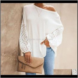 & Womens Clothing Apparel Drop Delivery 2021 Big Size Women Full Sleeve Shirts Vintage Slash Neck White Blouse Shirt Casual Patchwork Blouses