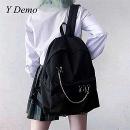 -Canva y Demo Arajuku Punk Zaino Preppy Style Hollow Out Cerchi Catene Black Bag Techwear 202211