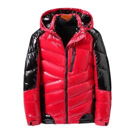 5XL 7XL 9XL Winter Men Jacket Casual Parka Bright Leather Outwear Waterproof Thicken Warm Stand Collar Coat 211130