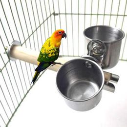 Other Bird Supplies Stainless Steel Feeder For Parrot Water Stand Food Cup Clamp Trough Bowl Stick