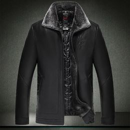 Men's Fur & Faux 5XL Size 7XL 6XL Men Winter Parkas Fleece Leather Jacket Plus Velvet Keep Warm Thick Stylish Mans Coat 8828