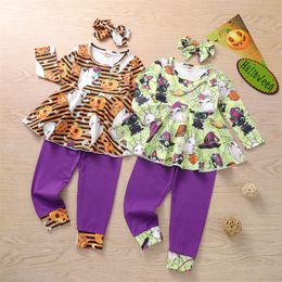 Kids Clothing Sets Girls Halloween Outfits Children Pumpkin Ghost Dress Tops+pants+Headband 3pcs/set Spring Autumn Fashion Boutique 1776 B3