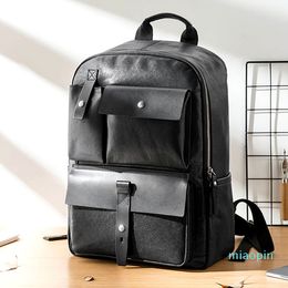 Leather men's shoulder bags, fashion trend head leather computer backpack, men's casual large-capacity backpack