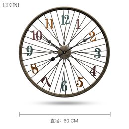 Coffee Shop Bar Personality Metal Antique Wall Living Room Round Creative Silent Clock 210414