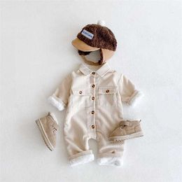 MILANCEL Winter Baby Rompers Toddler Girls Jumpsuits Corduroy Clothes Turn Down Collar Infant Outfit 211229