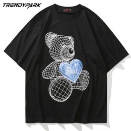 Men's Tees Shirts Cartoon 3D Big Heart Bear Tshirts Streetwear Hip Hop Harajuku Casual Cotton Short Sleeve T-Shirt Summer Tops 210601
