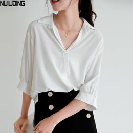 Summer Blouses Women Soid Half Sleeve Chiffon Shirts Vintage Elegant White Shirt Woman's Blouse Dropshiping 210514