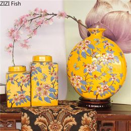 Vases Vintage Orange Yellow Ceramic Flower Vase Living Room Desktop Ornament Creative Pattern Relief Simulation