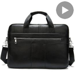 Briefcases Office Genuine Leather Briefcase For Men Bag Laptop 14 Inch Shoulder Handbag Document A4 Natural Business Male Organizer Storage