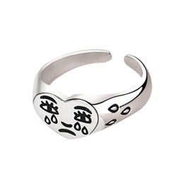 SH072 European American style adjustable ring black love female rings tears expression Thai silver jewelry