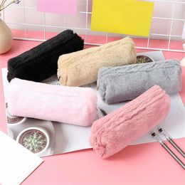 Lovely Girl Plush Pencil Bag Fuzzy Fluffy Pencil Case Makeup Pouch Coin Purse Storage Bag Stationery Container Pouch