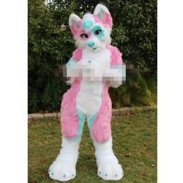 Halloween Pink Long Fur Fox Wolf Mascot Costume Cartoon theme character Carnival Festival Fancy dress Christmas Adults Size Birthday Party Outdoor Outfit