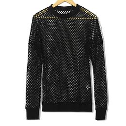 Mens Sexy Fishnet See Through T-Shirt Long Sleeve Transparent Tshirt Homme Punk Gothic Nightclub Prom T Shirt for Men Camisetas 210623