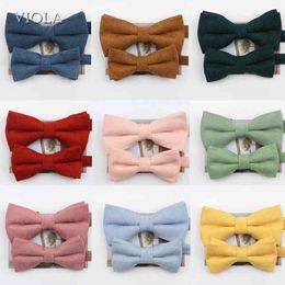 Colorful Solid Parent-Child Soft Corduroy Cotton Bowtie Sets Men Kids Blue Red Brown Butterfly Party Wedding Bow Tie Accessory Y1229