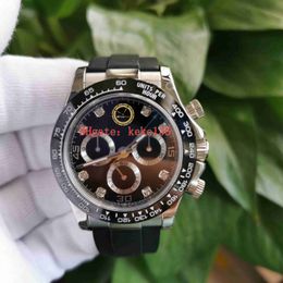 Super watch Mr Watches 116519 40mm ETA 4130 Movement Chronograph Working Black Diamond Dial Ceramic Natural rubber strap Automatic mechanical Mens Wristwatches