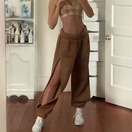 High Street Casual Fashion Loose Split Bloomers Sexy Vintage Women's Dancing Sports Solid Active Sweatpants Basic Trousers 210517