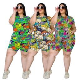 Wholesale Summer Casual Shorts Suits Plus Size Tracksuits 2 Piece Set Outfits Fashion Print Women Clothing Short Sleeve Sportsuit K8734
