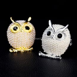 Gold Owl Brooch Pins Gold Bird Pearl Brooches Business Suit Dress Tops Corsage for Women Men Fashion Jewellery Will and Sandy