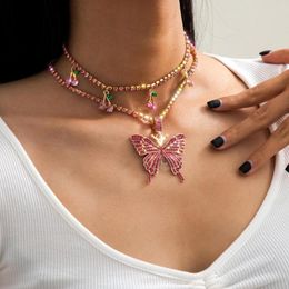 Pendant Necklaces Gold Chain Crystal Butterfly Necklace For Women Men Shiny Rhinestone Statement Collars Beach Jewellery Gift Collier