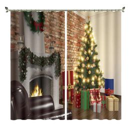 digital fireplace UK - Curtain & Drapes Babson Fireplace High Precision Shading Personalized 3D Digital Printing DIY Po Christmas