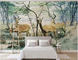 Custom photo wallpapers 3d murals wallpaper Nordic modern simple hand-painted forest deer landscape mural TV background wall papers home decoration