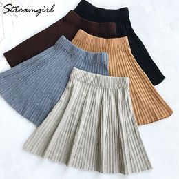 Streamgirl Pleated Skirt High Waist School Skirts For Women Winter Woman OL Mini Short Pleated School Skirt Knitted Autumn Girls 210421