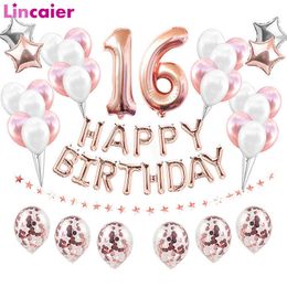 38pcs Happy Birthday Sweet 16 Party Decorations Balloons Number 16th Years Old Boy Girl Sixteen 61th 61 Anniversary Supplies 210626