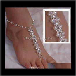 Anklets Drop Delivery 2021 European And American Jewelry Beach Pearl Connection Toes Elastic Anklet Dfhyj