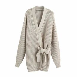Women Knit Cardigan V-neckline Long Sleeves Wrap Closure Long Sweater Casual femme vetement ropa mujer 210709