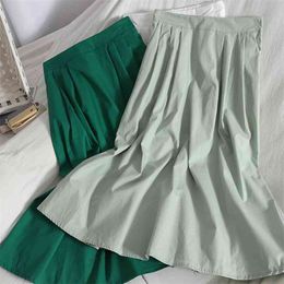 Medium and Long Korean Solid Color A-line Skirt In Summer, Joker Skirt, Slim High Waist Student 210529