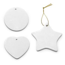 Blank White Sublimation Ceramic pendant Creative Christmas ornaments Heat transfer Printing DIY ornament heart round decor k30