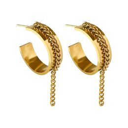 Hoop & Huggie Peri'sBox Est Design Titanium Steel C Shaped Earring With Link Chain Tassel For Women Girls Cool Chic Earrings Jewellery