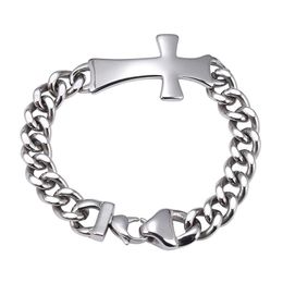 Link Bracelets Chain 11mm Stainless Steel Curb Cuban Cross Men Punk Jewellery Male Trendy Accessories Charm Bangles Gift GS0012Link