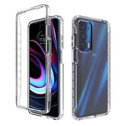 Crystal Clear 2 in 1 Shockproof Transparent Cases Hard Bumper Soft TPU Protective Cover for Motorola Edge 5G UW/Moto Edge 2021