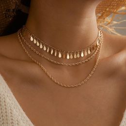Pendant Necklaces Punk Leaf Tassel Chain Choker Necklace Multilayer Gold Alloy Metal For Women Bohemain Jewellery Gift