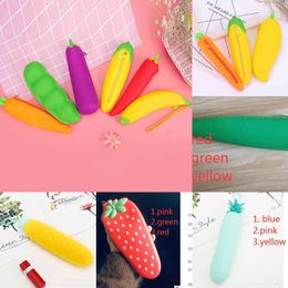 Multi Colours Cute Vegetable Fruit Pen Pencil Case Silicone Rubber Purses Sensory Kids Stationery Bags Pouch Zip Box Back to School Gift Makeup Cosmetic Bag G702SH4