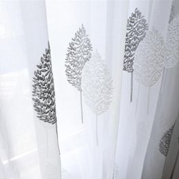 Curtain & Drapes Pastoral Leaves Window Screen Tulle Shading Floating Mesh Curtains Home Decorative Balcony Living Room Bedroom Yarn Dyed