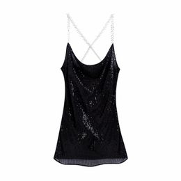 Sexy Woman Black Dimond Spaghetti Strap Dress Elegant Ladies Shiny Party Dresses Female Chic Blingbling 210515