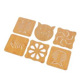 Mats & Pads Kitchen Bamboo Hollow Wooden Thick Anti-scalding Cartoon Insulation Pad Table Mat Non-slip Pot Bowl Tray